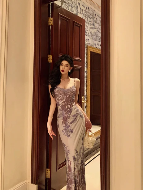 Elegant A line Spaghetti Straps Lilac Floral Sleeveless 21st Birthday Dress Party Gown Birthday Outfits Birthday Dress Ideas For Women DP541 - Deanwangkt