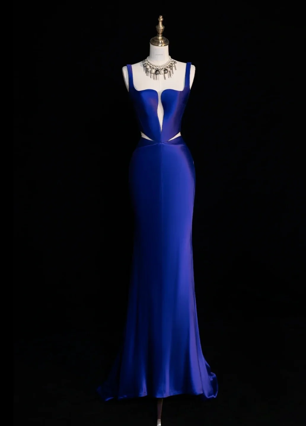 Chic Strap Sheath Long Prom Dresses Satin Royal Blue Evening Dresses DP3337 - Deanwangkt
