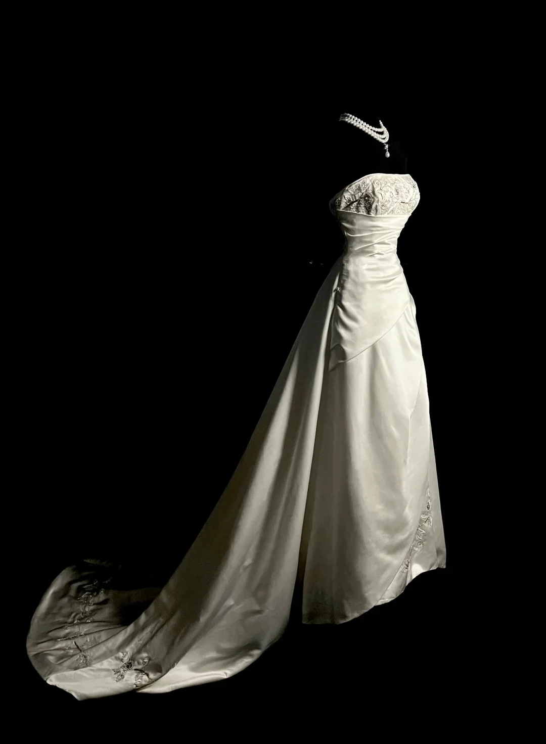 Vintage Wedding Dress A line Strapless White Satin Long Wedding Dresses Retro 1970s Bridal Gowns DP2039 - Deanwangkt