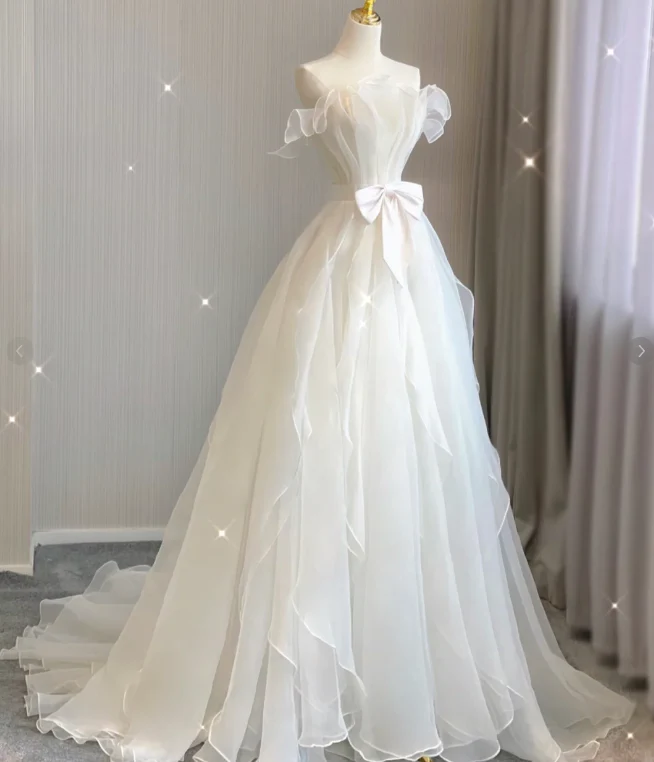 Timeless Ball Gown Strapless Long Tulle White Summer Wedding Dresses Brides Dress DP417 - Deanwangkt