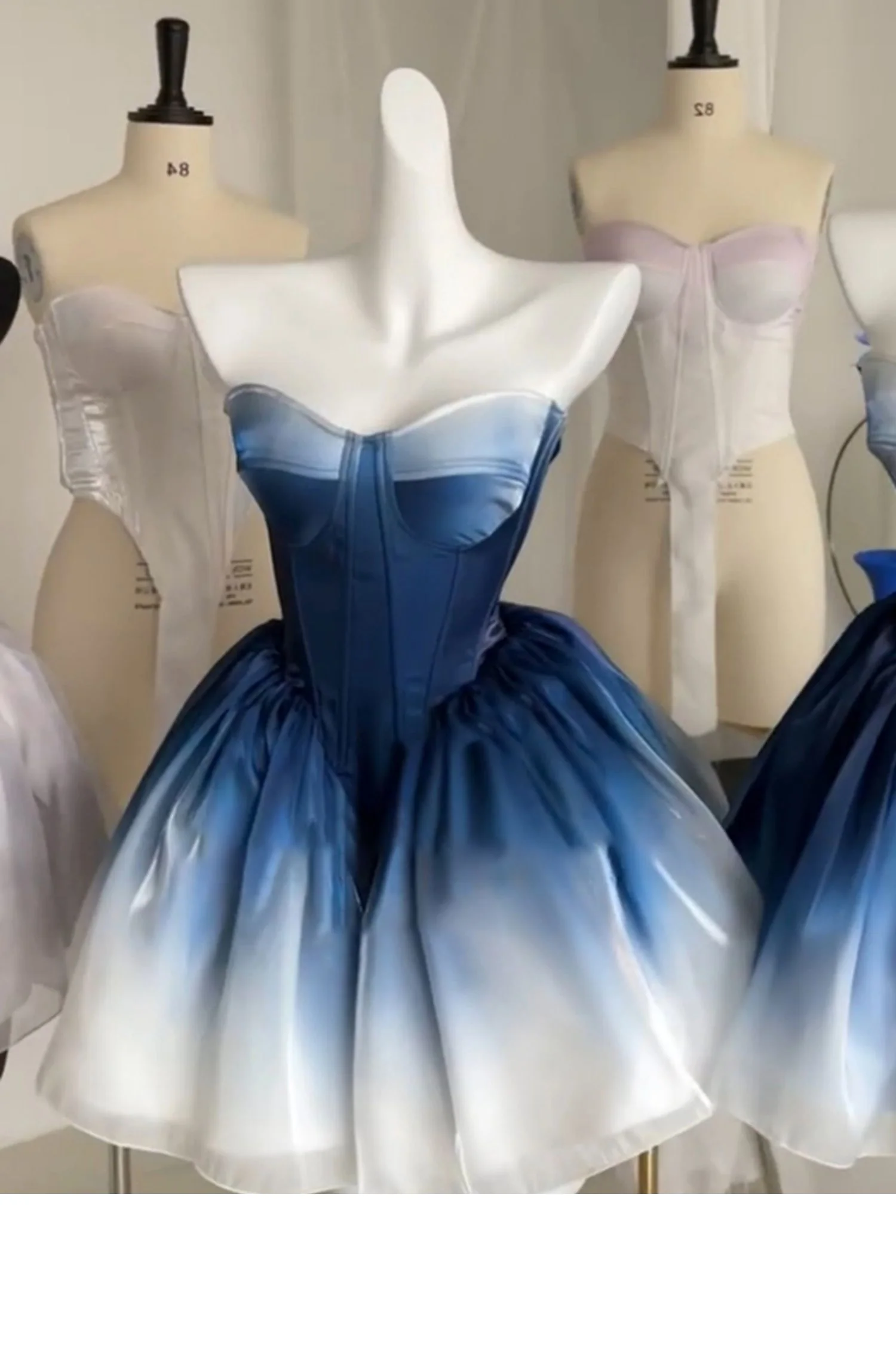 Pretty Ball Gown Short Ombre Blue Homecoming Dress Summer Hoco Dresses Cocktail Dress For Senior Teens DP1787 - Deanwangkt