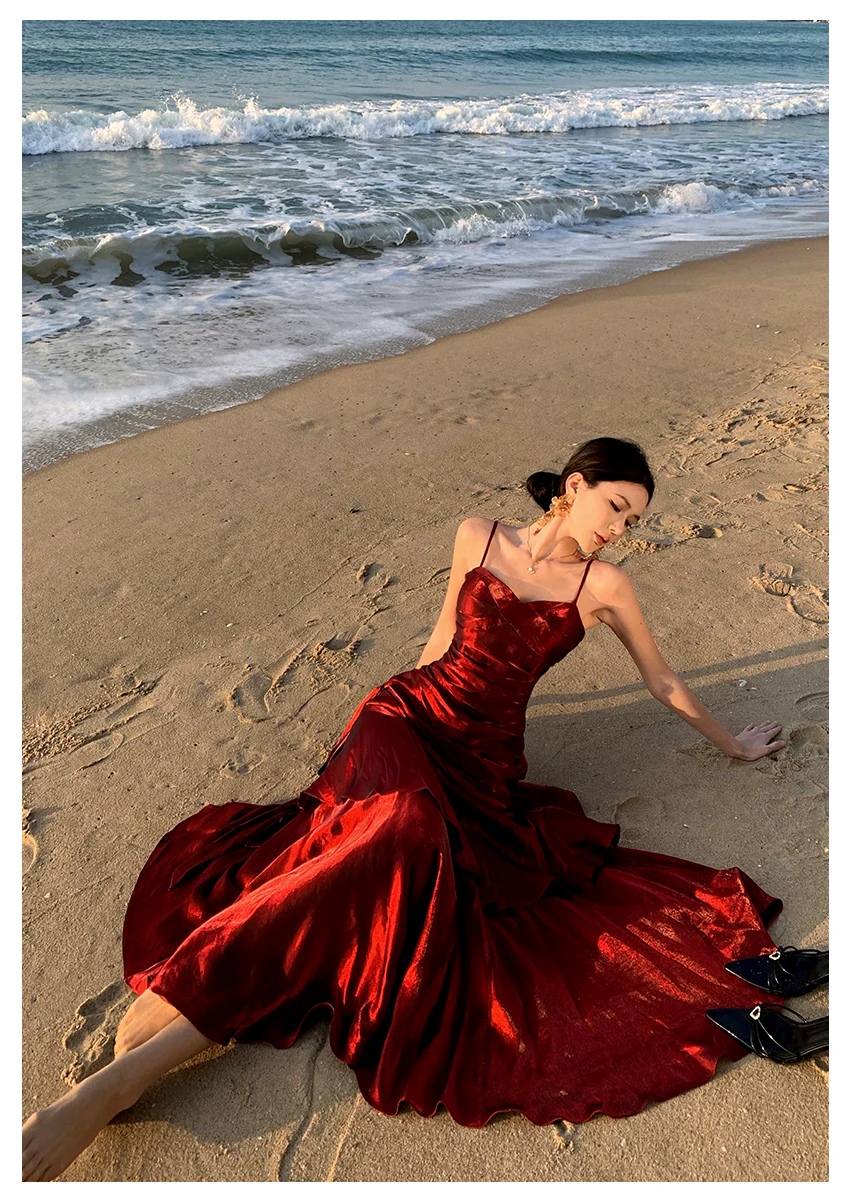 Modest Mermaid Spaghetti Straps Sleeveless Maroon Red Long Evening Dress Prom Dresses DP233 - Deanwangkt