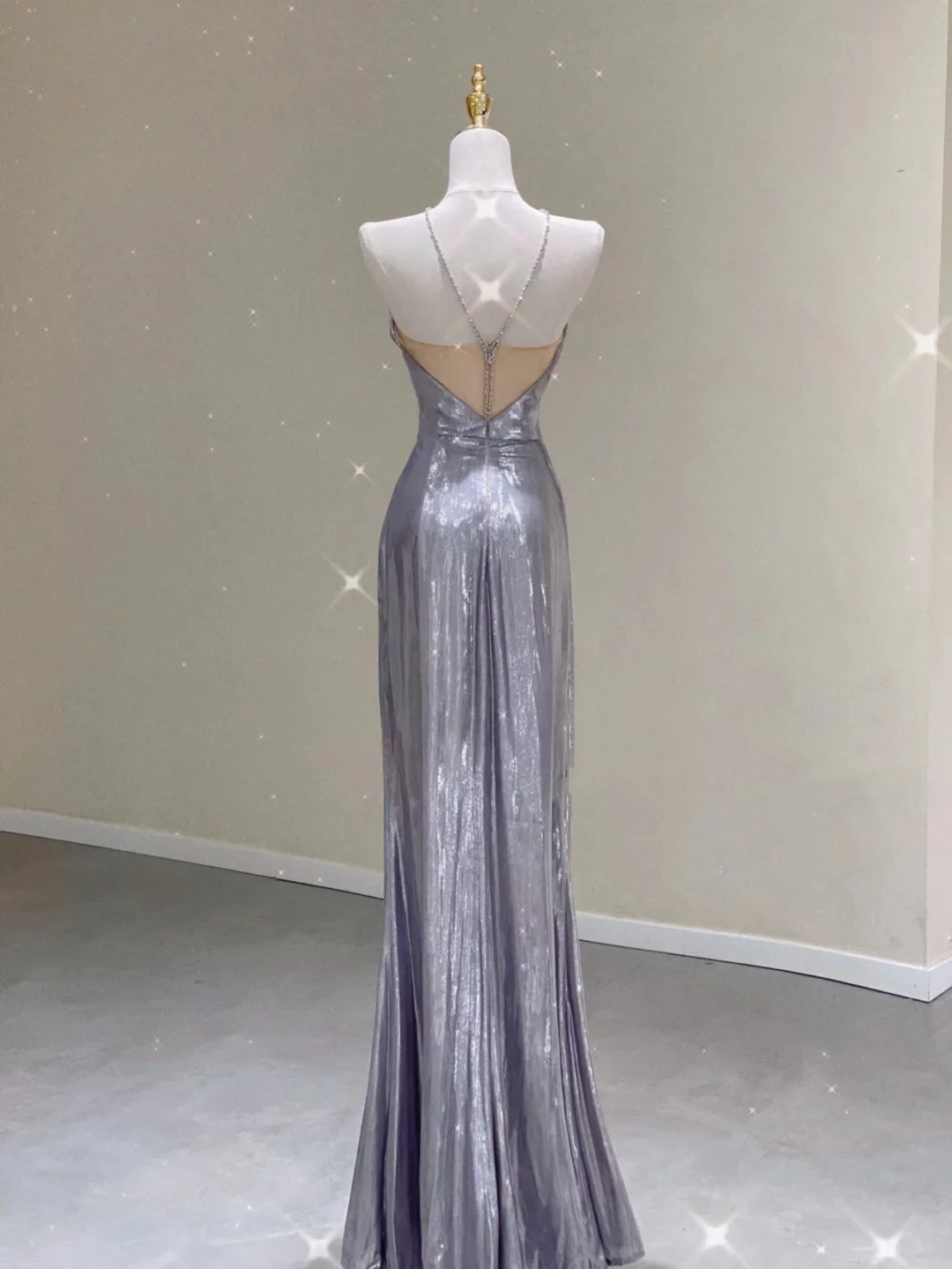 Pretty Sheath Halter Sleeveless Long Silver Gray Sequin Prom Dresses Evening Dresses DP329 - Deanwangkt