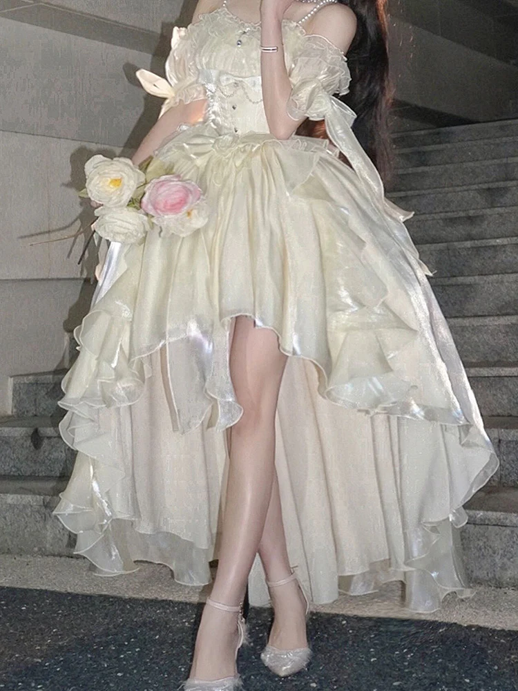 Vintage Ball Gown Off The Shoulder Half Sleeves 21st Birthday Dress Lolita Dress Ivory Long Birthday Outfits DH2427 - Deanwangkt