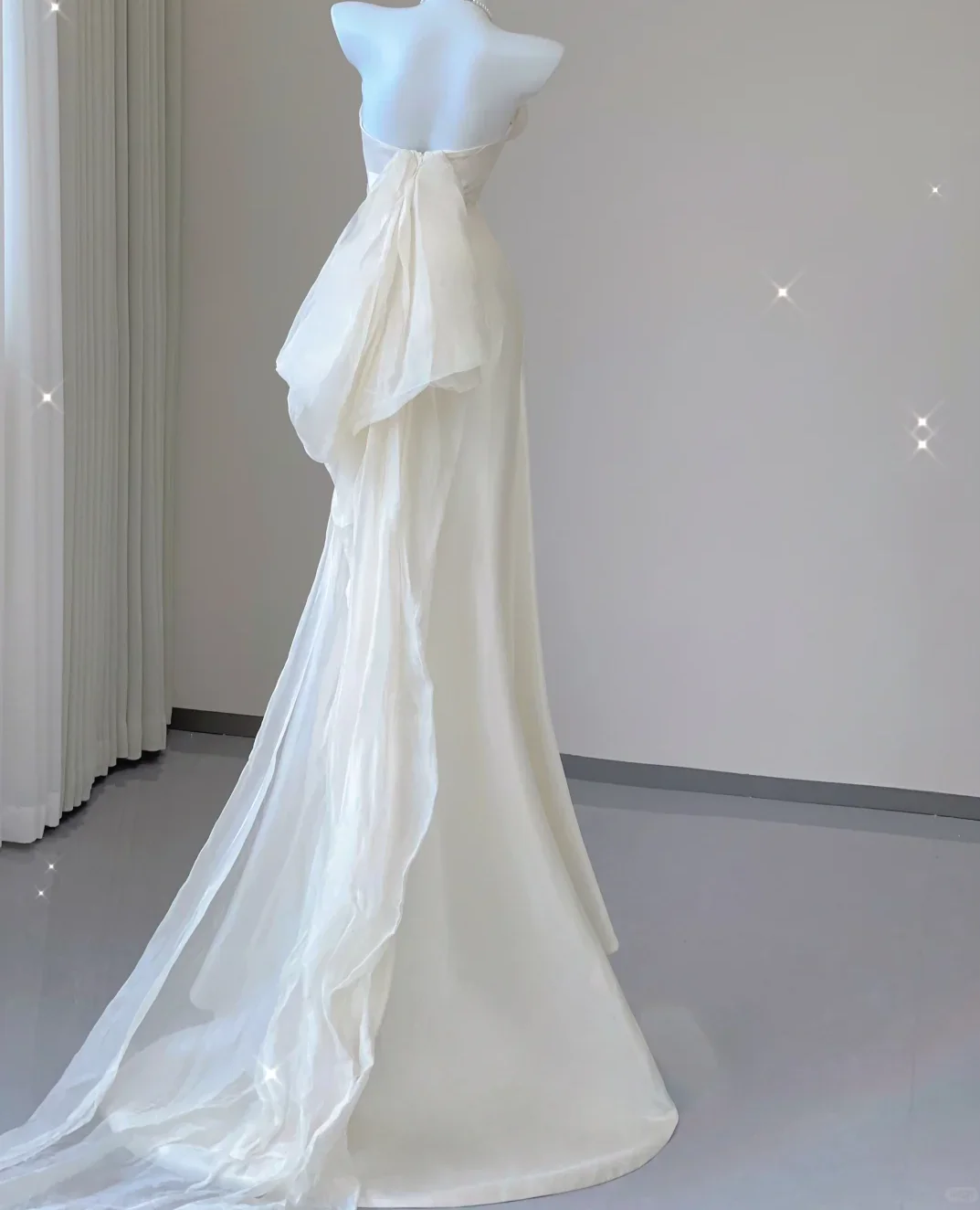 Unique Mermaid Sweetheart Ivory Satin Long Wedding Dresses Brides Dress P0030 - Deanwangkt