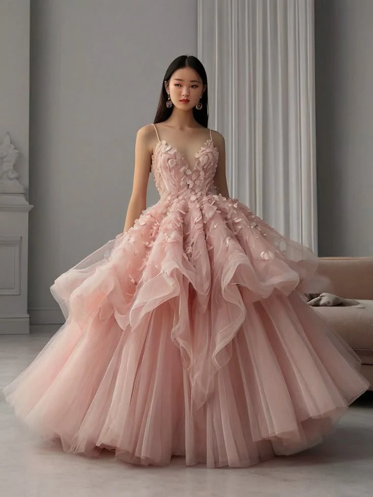 Unique Ball Gown Spaghetti Straps Pink Flowers Long Quinceanera Dresses Sweet 16 Dress Formal Vestido De 15 Anos W0301 - Deanwangkt