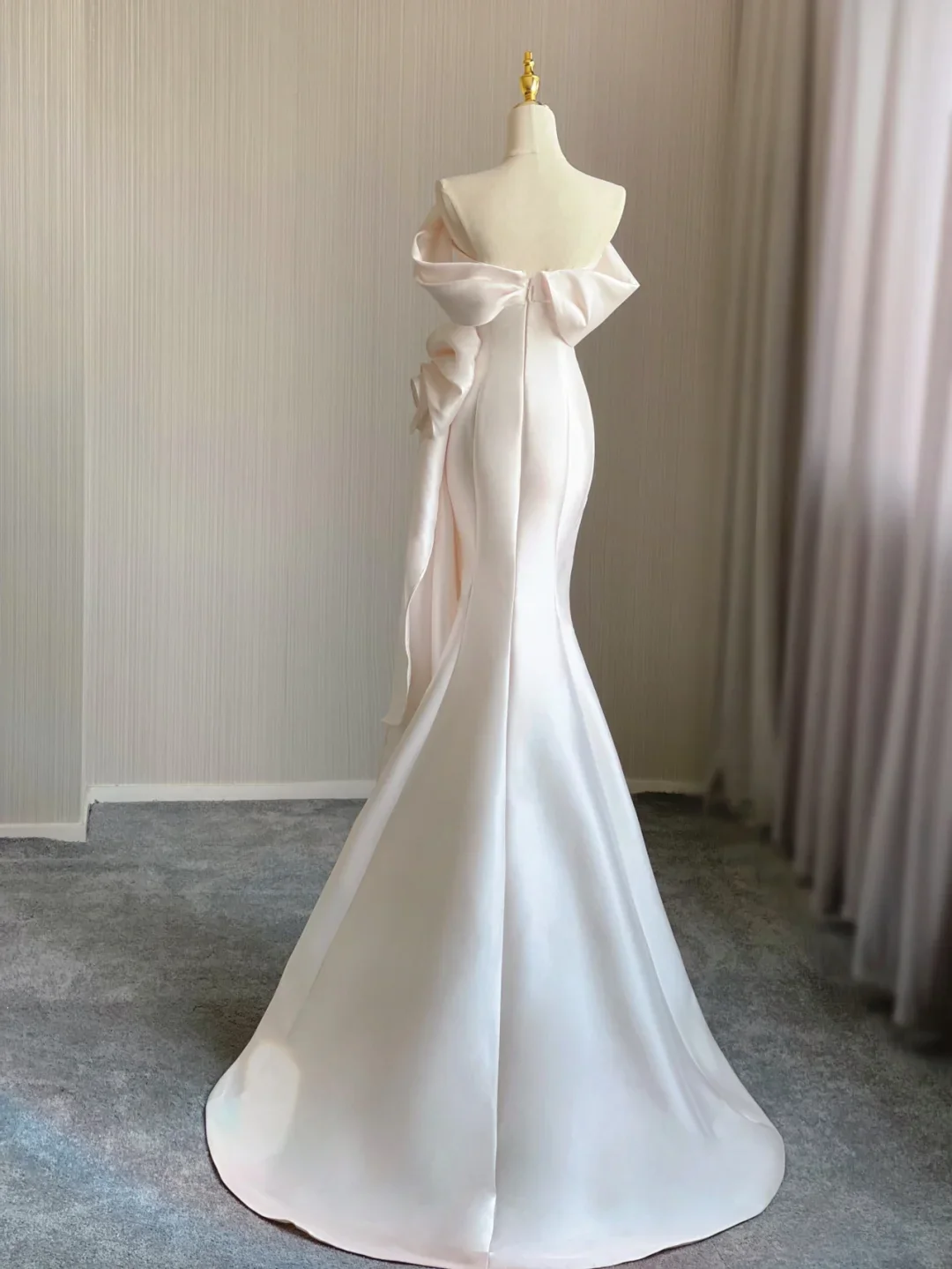 Unique Mermaid Off The Shoulder Ruffles Long Satin Pink Wedding Dresses Brides Dress DP344 - Deanwangkt