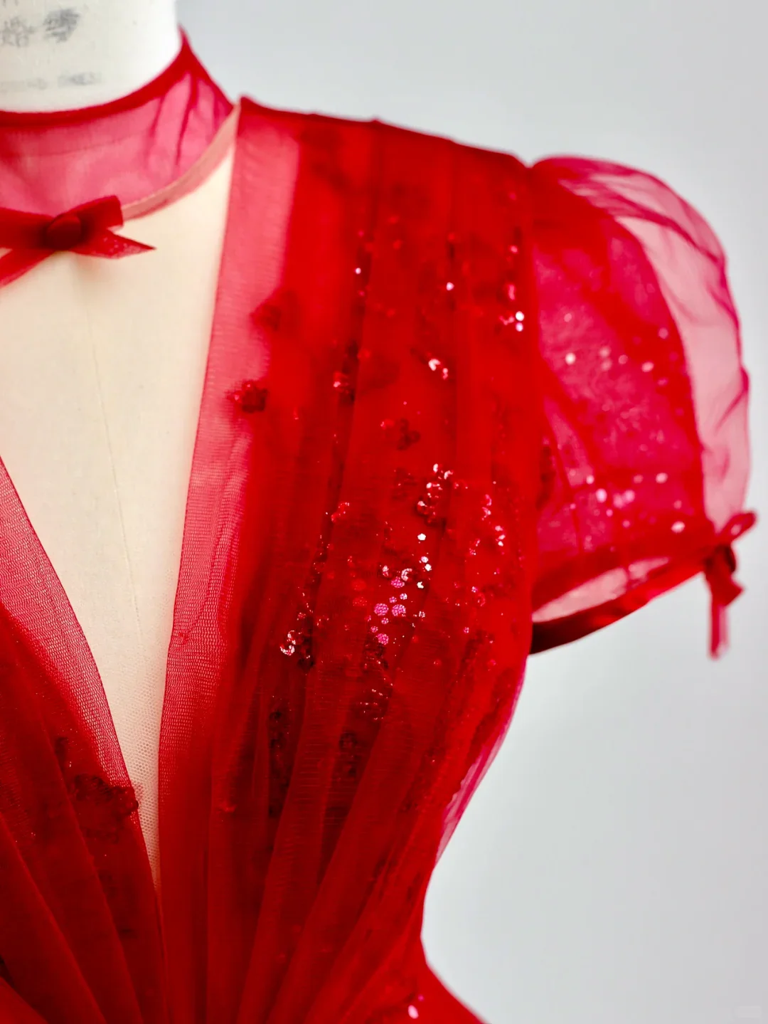 Elegant Glamour Ball Gown V Neckline Short Sleeves Red Tulle Prom Dress Party Dress Long Evening Dresses DP1521 - Deanwangkt