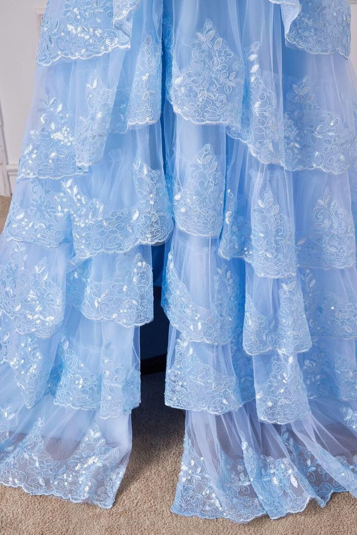 Fairy Off the Shoulder Light Blue Ruffles Prom Dress Party Gown Evening Dresses DP299 - Deanwangkt