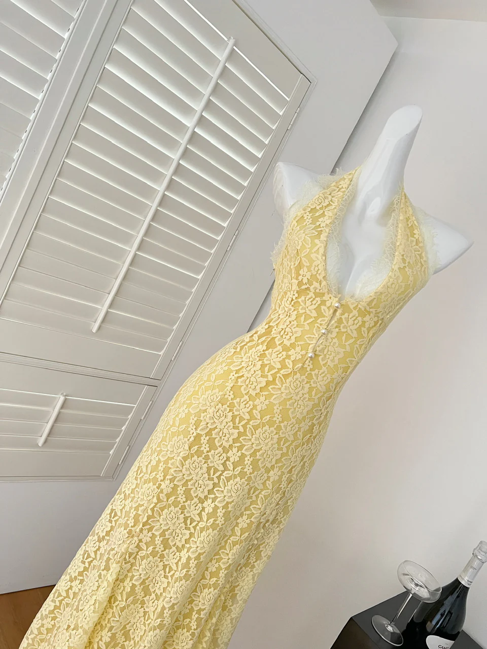 Sexy Sheath V Neckline Yellow Lace Summer Dress Holiday Party Outfits For Women DP0114 - Deanwangkt