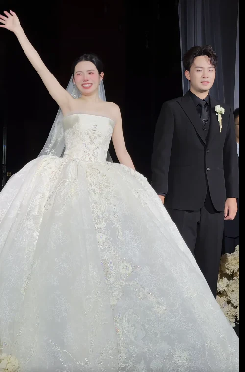 Gorgeous Strapless Ball Gown Lace Long Wedding Dresses Applique White Bridal Gowns Sleeveless Bridal Dresses DP3861 - Deanwangkt