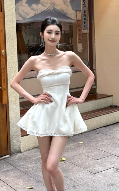 Sexy Strapless A-Line Short Prom Dresses, White Homecoming Dresses DP3133 - Deanwangkt