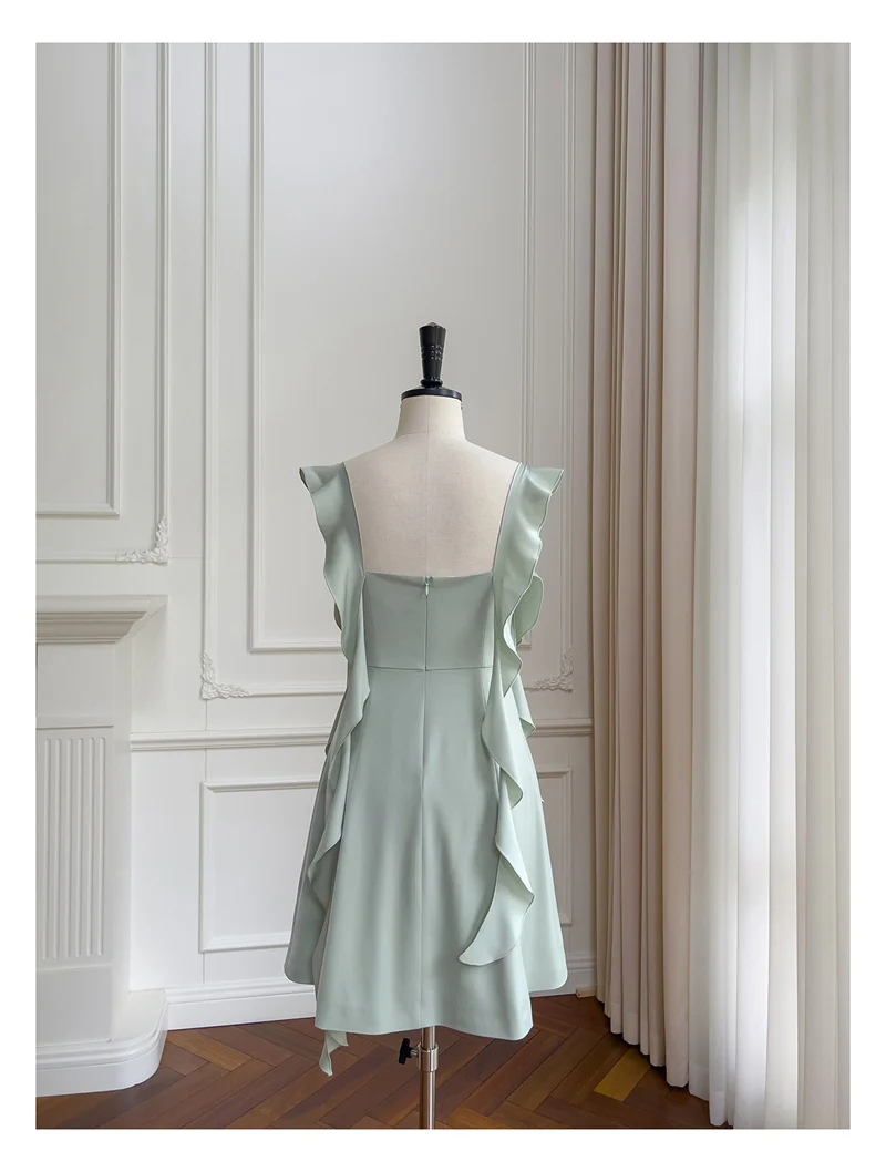 Sexy A line Square Mint Green Satin Short Homecoming Dress Summer Hoco Dresses Cocktail Dress Birthday Outfits DP2283 - Deanwangkt