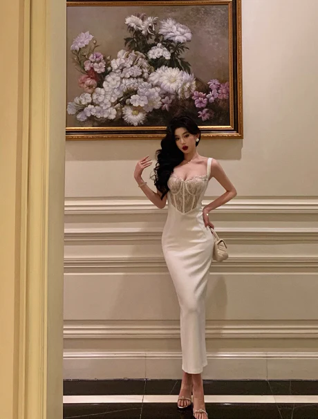 Sexy Sheath Straps White Lace 18th Birthday Dress Long Party Birthday Outfits For Women DP0156 - Deanwangkt