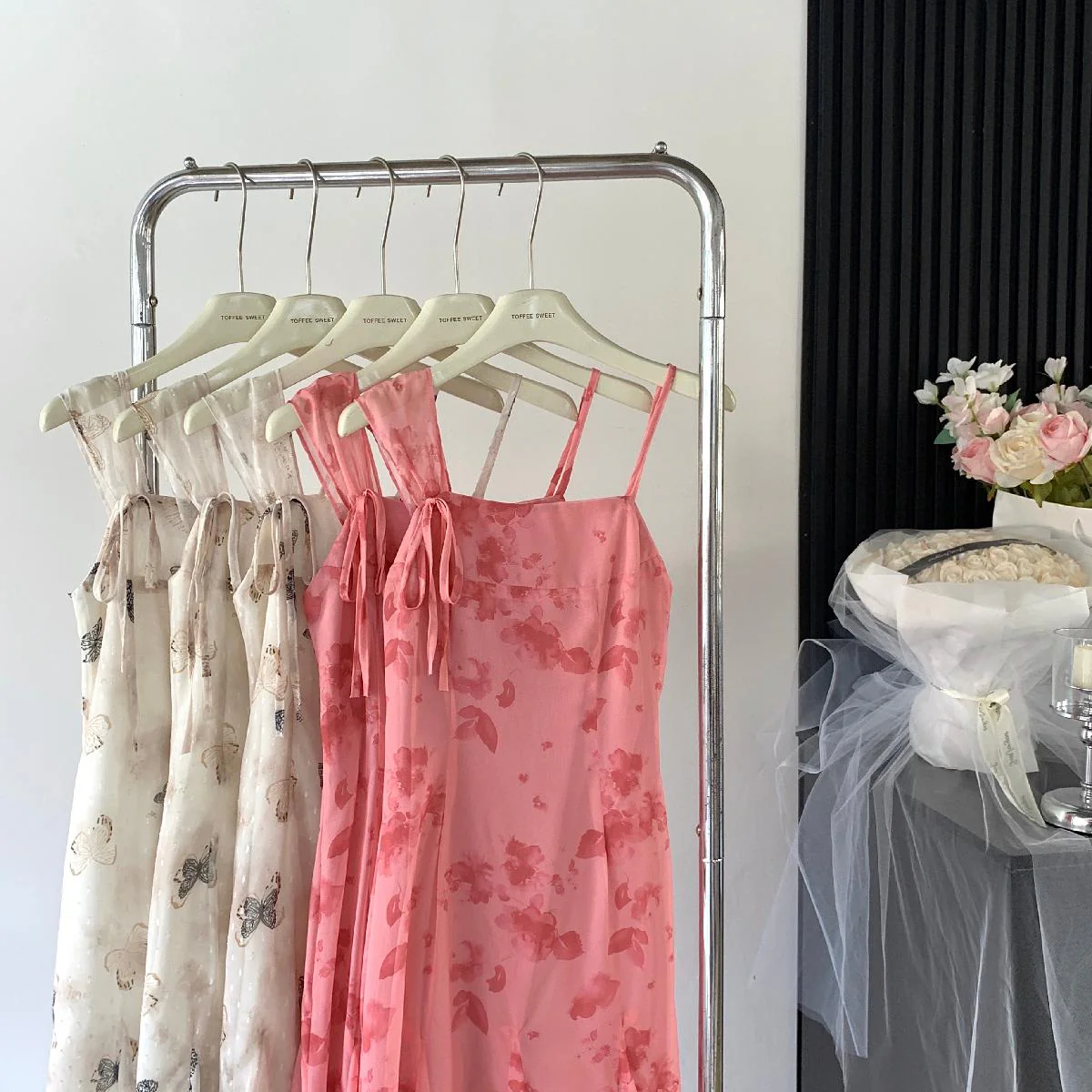 Sexy A line Spaghetti Straps Floral Long Dress Holiday Party Outfits For Women DP0031 - Deanwangkt