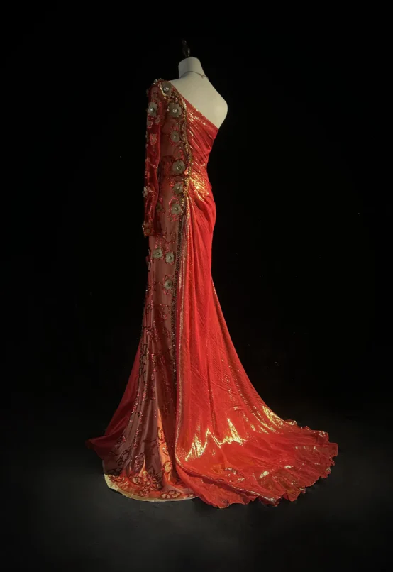 Elegant One Shoulder Sheath Long Evening Dresses Satin Red Prom Dresses DP3309 - Deanwangkt