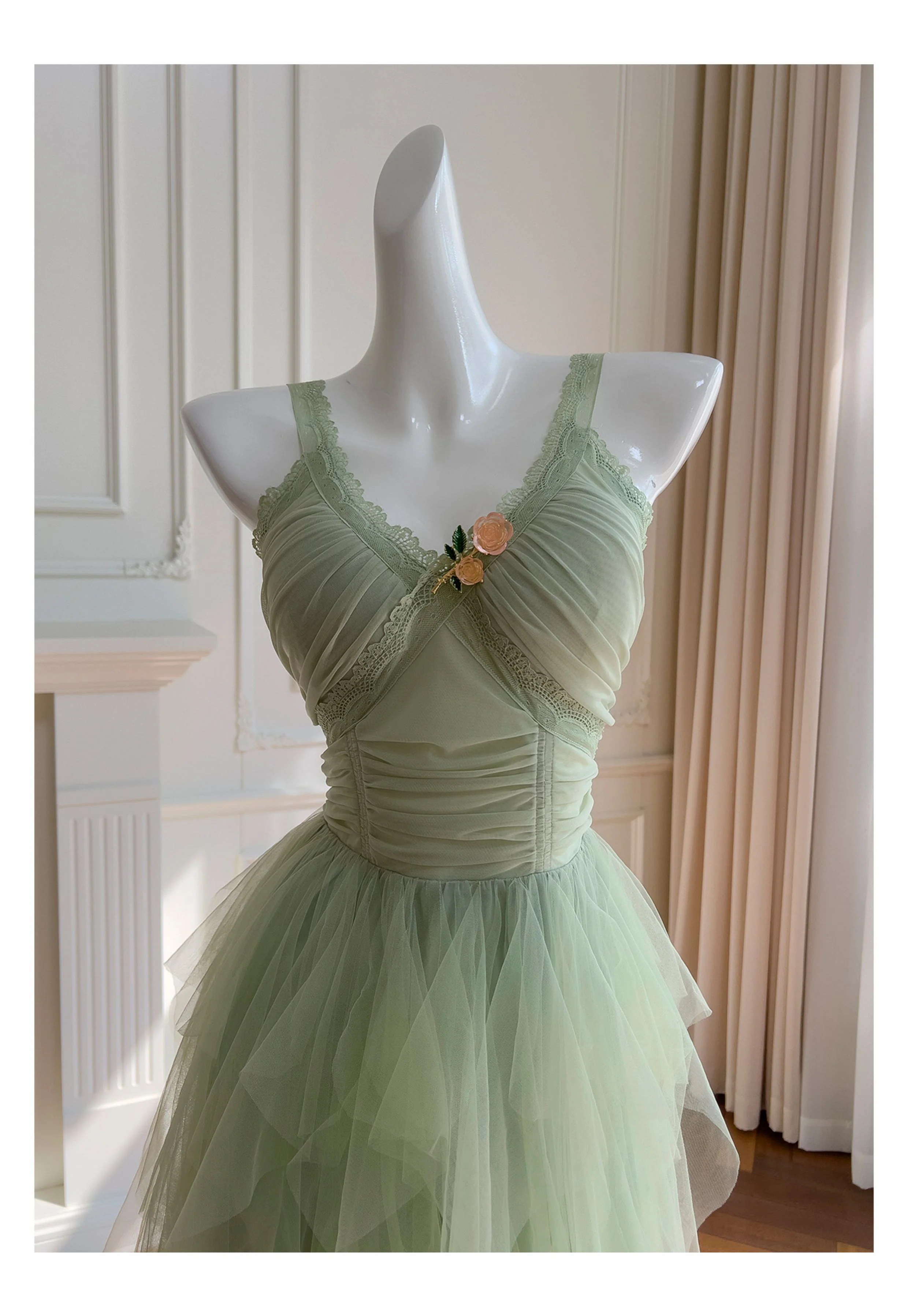 Pretty A Line Sage Green Tulle Formal Homecoming Dresses Middle School Short 21st Birthday Outfits Graduation Dress Mini Cocktail Dresses DH2309 - Deanwangkt
