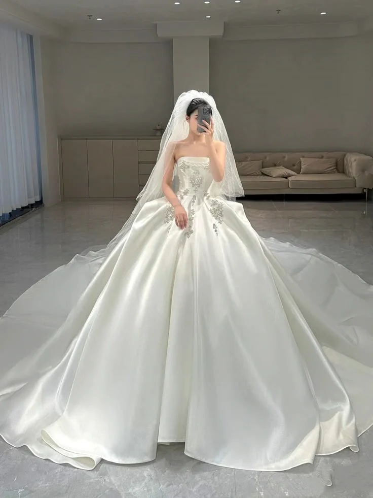 Romantic Wedding Gown Bridal Dress Ball Gown Strapless Wedding Dress White Lace Wedding Dresses Modest Wedding Gowns DH1775 - Deanwangkt