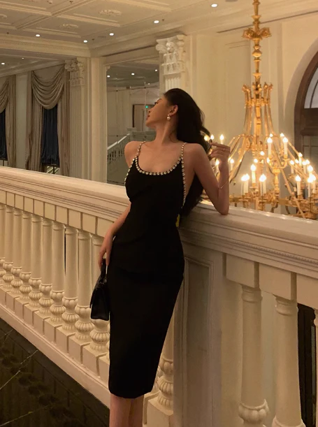 Classy Sheath Spaghetti Straps Knee Length Black Homecoming Dress Cocktail Dress Birthday Dresses DP1626 - Deanwangkt