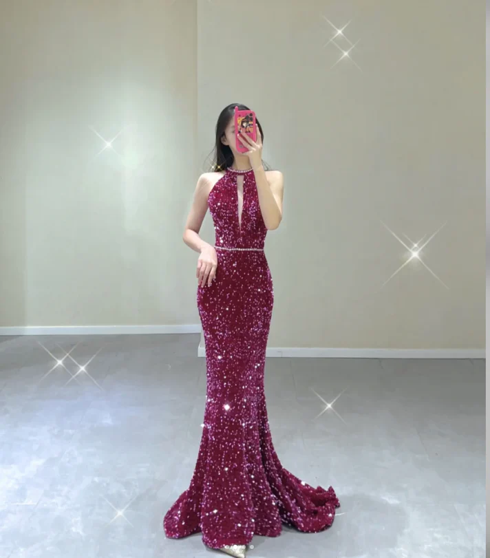 Pretty Mermaid High Neckline Sequin Sleeveless Long Prom Dresses Evening Dresses DP494 - Deanwangkt