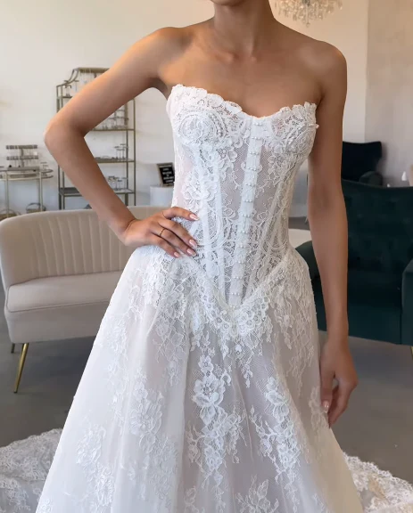 Modest Bridal Gown Ball Gown Strapless White Lace Long Summer Autumn Wedding Dresses Elegant Bridal Gowns DH853 - Deanwangkt