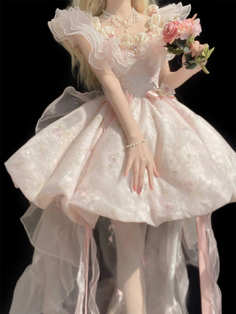 Vintage Ball Gown Off The Shoulder Short Pink Summer 18th Birthday Dress Lolita Dress Mini 18th Birthday Outfits Short Lolita Outfit DH2439 - Deanwangkt