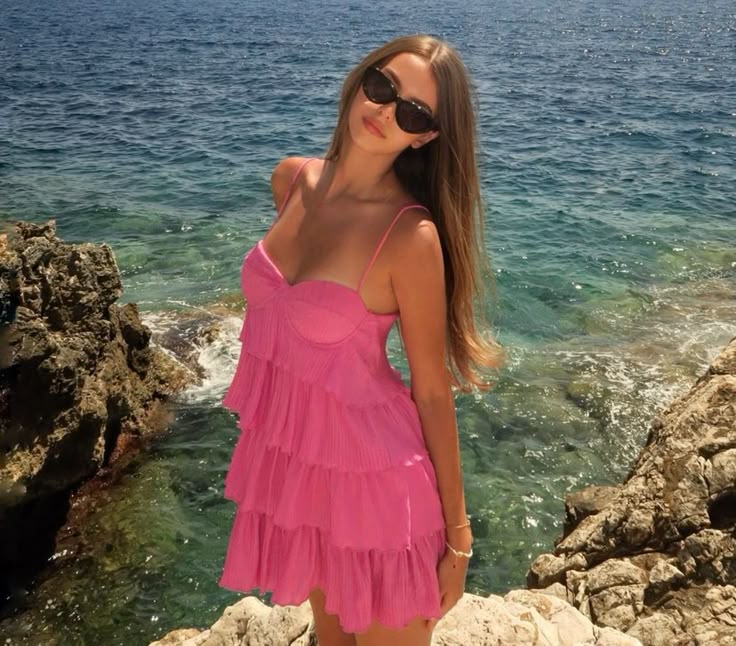 Simple A line Spaghetti Straps Pink Chiffon Homecoming Dress Summer Hoco Dresses Cocktail Dress DP1907 - Deanwangkt