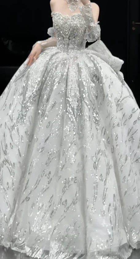 Sparkly Strapless Ball Gown Tulle Wedding Dresses Scented White Bridal Gowns Sleeveless Bridal Dresses DP3360 - Deanwangkt