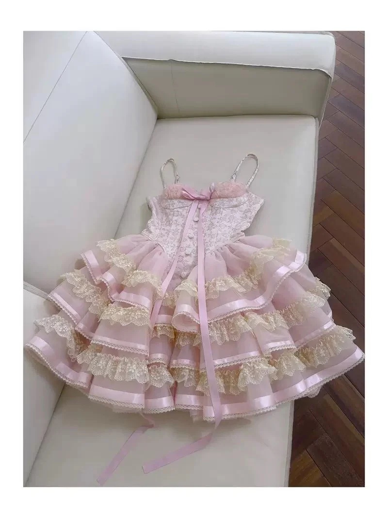 Trendy Ball Gown Spaghetti Straps Pink Lace Sleeveless Formal Short 8th Grade Homecoming Dress Summer Middle School Hoco Dresses Cocktail Dress Birthday Outfits W927 - Deanwangkt