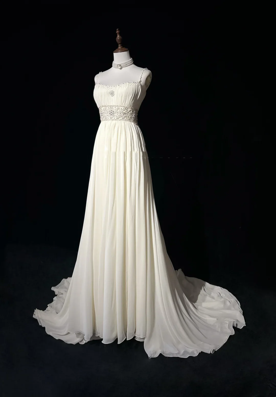 Vintage Bridal Gown 1960s A line Spaghetti Straps White Chiffon Long White Wedding Dresses Elegant Bridal Gowns DH652 - Deanwangkt