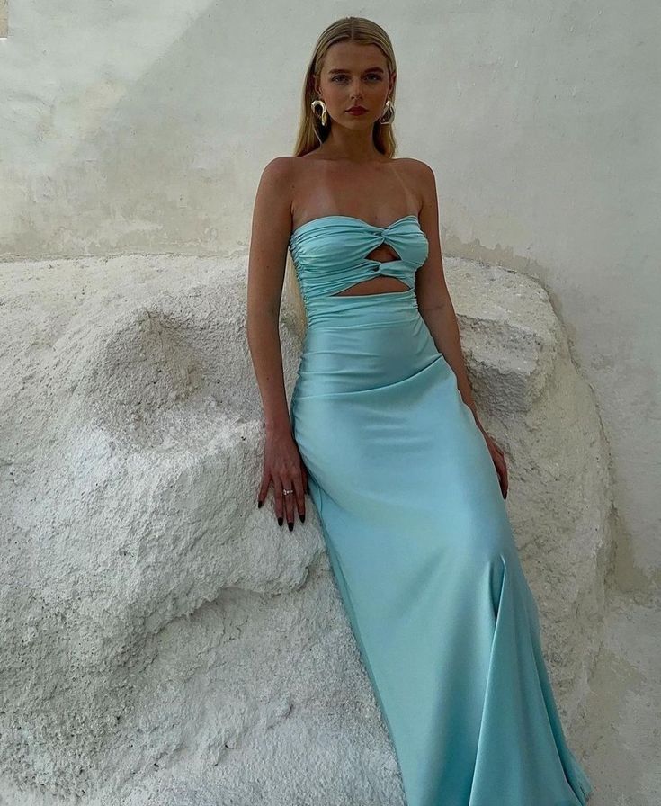 Sexy Strapless Aqua Blue Sheath Long Prom Dresses Formal Dress DP282 - Deanwangkt