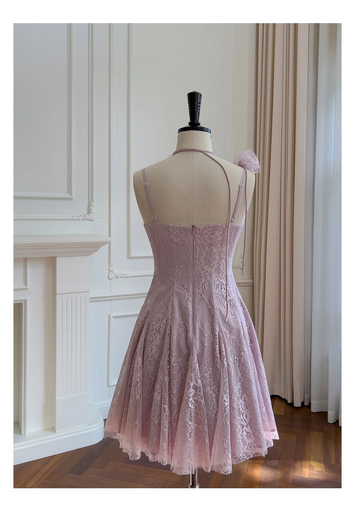 Pretty A Line Spaghetti Straps Pink Lace Short Formal Homecoming Dresses Middle School Short 21st Birthday Outfits Graduation Dress Mini Cocktail Dresses DH2303 - Deanwangkt