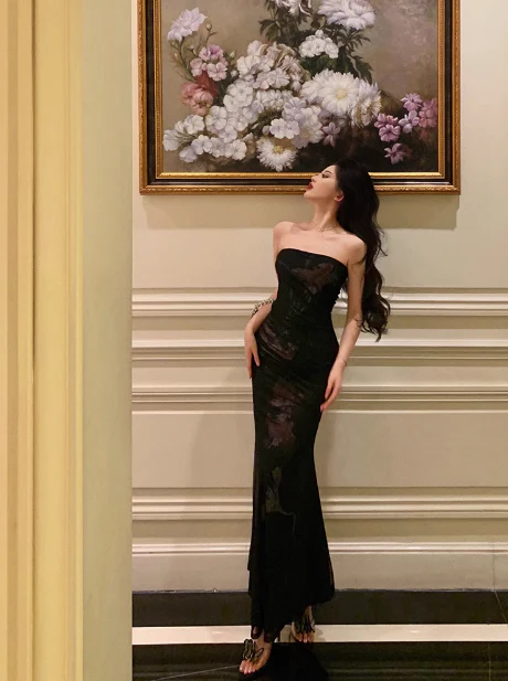 Classy Mermaid Strapless Black 18th Birthday Dress Party Gown 21st Birthday Outfits Birthday Dress Ideas For Women DP595 - Deanwangkt