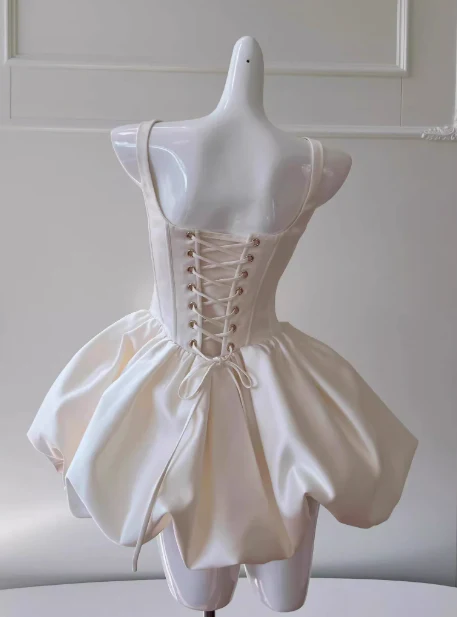 Pretty Ball Gown Square Neck White Mini Formal 8th Grade Homecoming Dresses Summer Middle School Hoco Dress Homecoming Outfits DH2311 - Deanwangkt