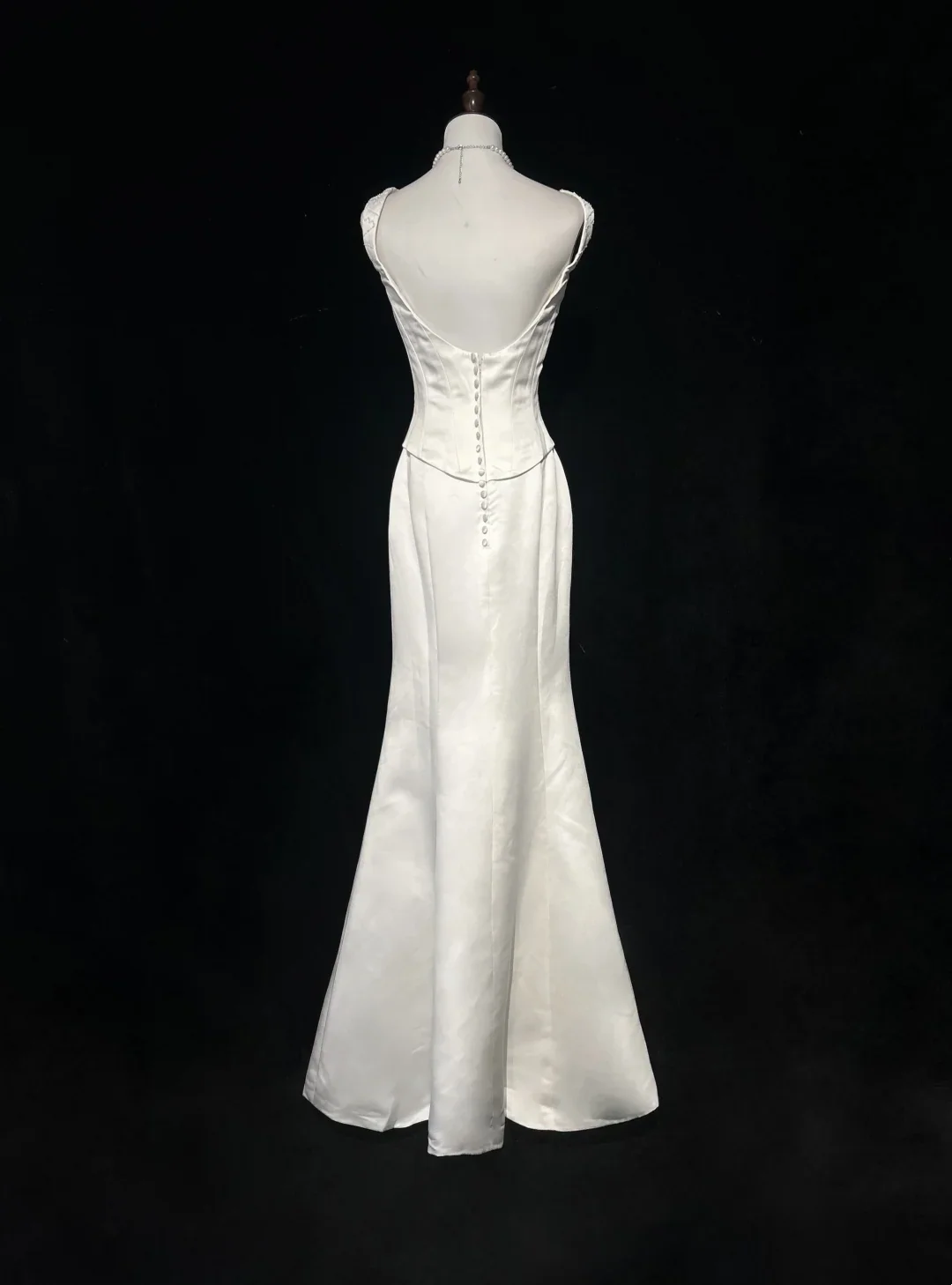 Vintage Wedding Dress 1970s Mermaid Square Neck Satin White Long Wedding Dresses Bridal Gowns Elegant Brides Gown DH557 - Deanwangkt
