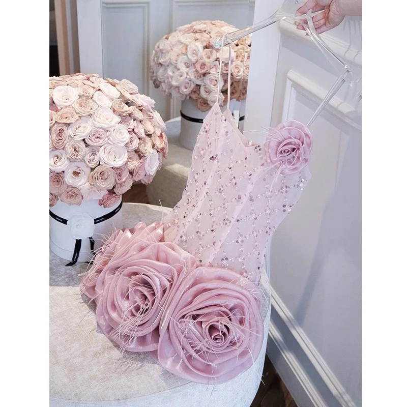 Cute Sheath Spaghetti Straps Pink Mini Party Dresses Short Formal Homecoming Dresses Night Chic Elegant Short Dresses Cocktail Dress 16th Birthday Outfits Tulle Hoco Dresses DH2780 - Deanwangkt