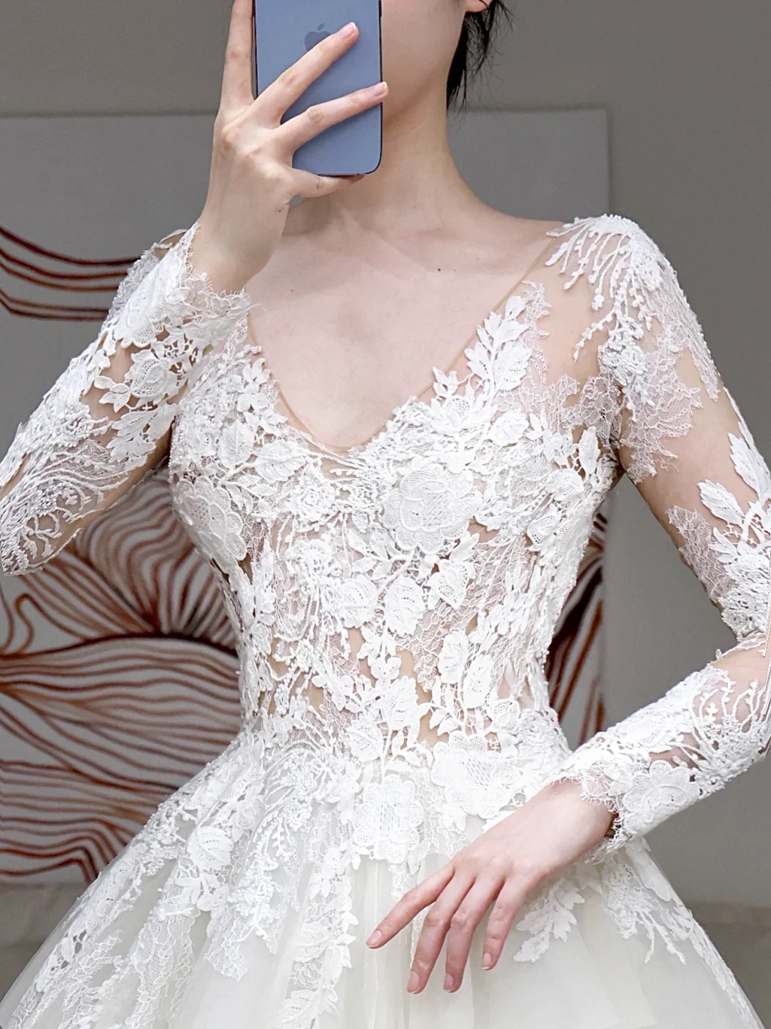 Unique Bridal Gown Ball Gown V Neckline Long Sleeves White Lace Wedding Dresses Bridal Gowns DP645 - Deanwangkt