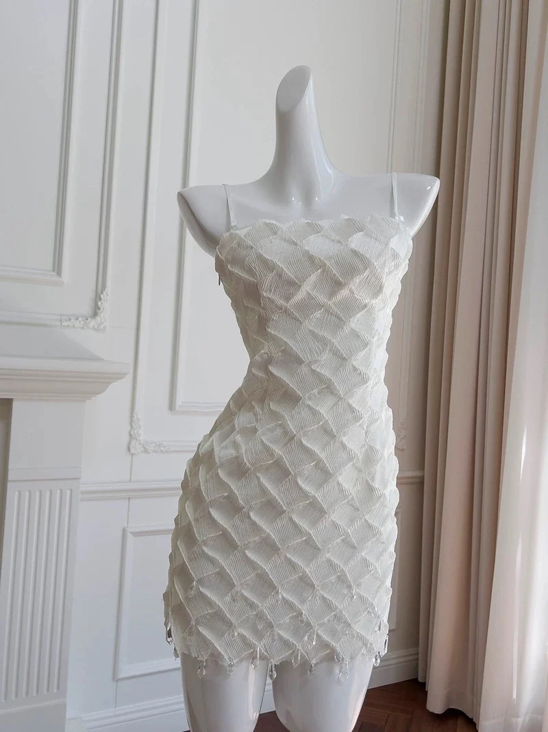 Cute Sheath Spaghetti Straps White Formal Short 8th Grade Homecoming Dress Summer Middle School Hoco Dresses Birthday Outfits W938 - Deanwangkt