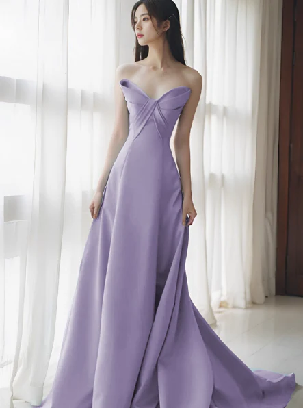 Elegant Off-the-shoulder A-Line Satin Long Prom Dresses, Lavender Formal Evening Gowns DP3066 - Deanwangkt