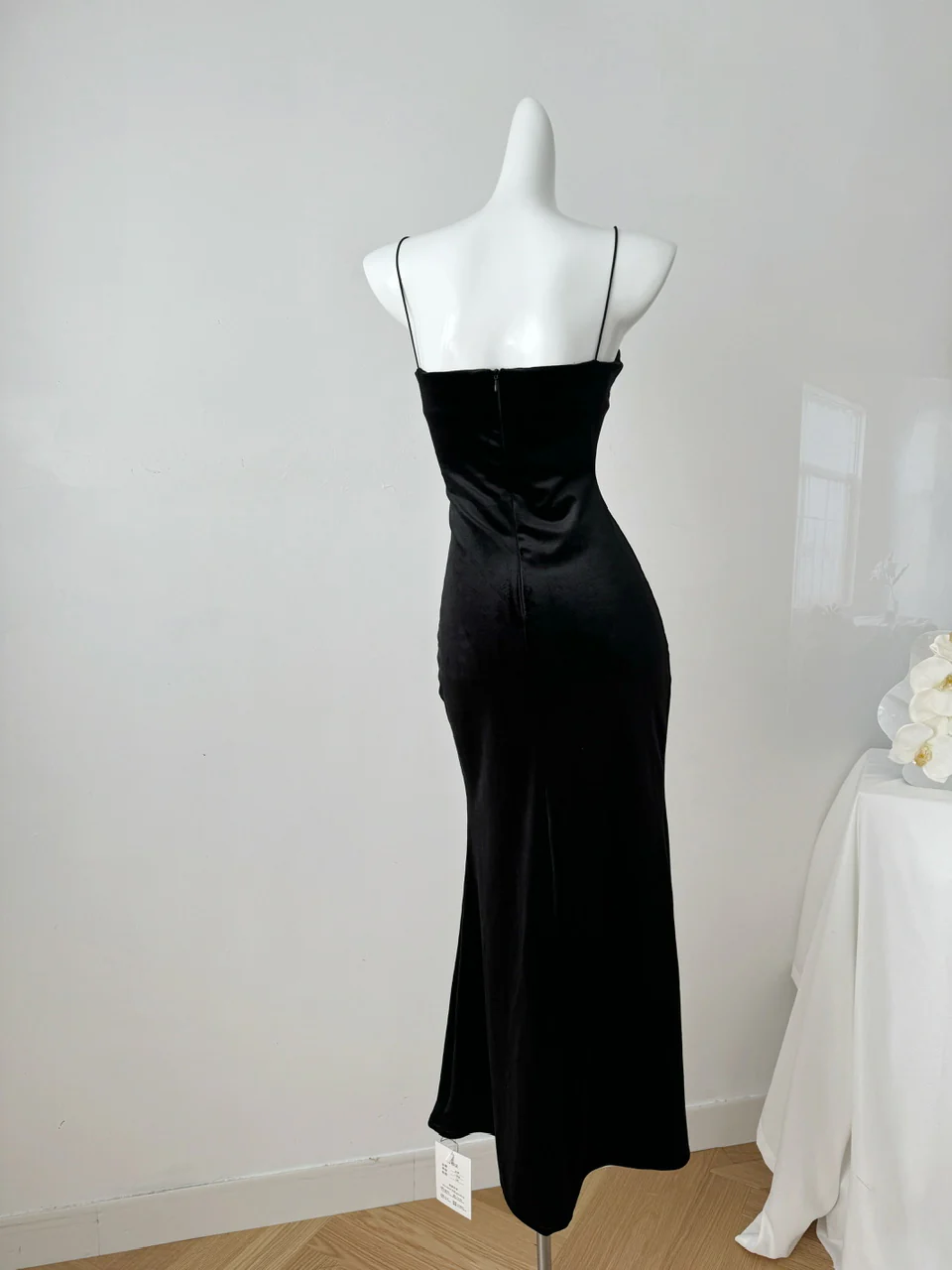 Sexy Mermaid Spaghetti Straps Black Velvet Long Summer Dress For Women DP0027 - Deanwangkt