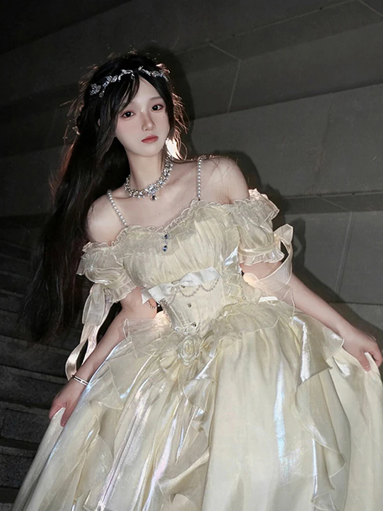 Vintage Ball Gown Off The Shoulder Half Sleeves 21st Birthday Dress Lolita Dress Ivory Long Birthday Outfits DH2427 - Deanwangkt