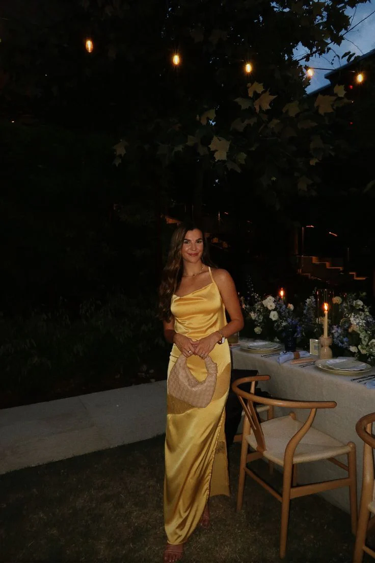 Vintage Sheath Halter Yellow Satin Long Prom Dresses Party Dress Summer 22th Birthday Outfits 21st Birthday Dresses DH1070 - Deanwangkt