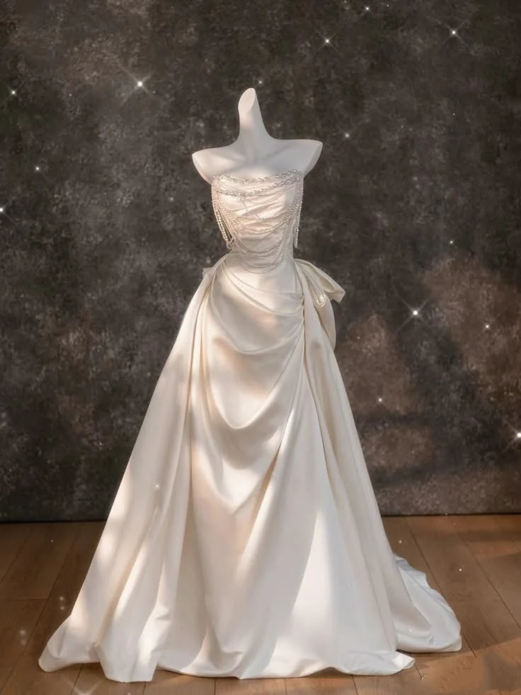 Classic Bridal Gown Sheath Sweetheart Satin Long White Wedding Dresses Elegant Bridal Gowns DH750 - Deanwangkt