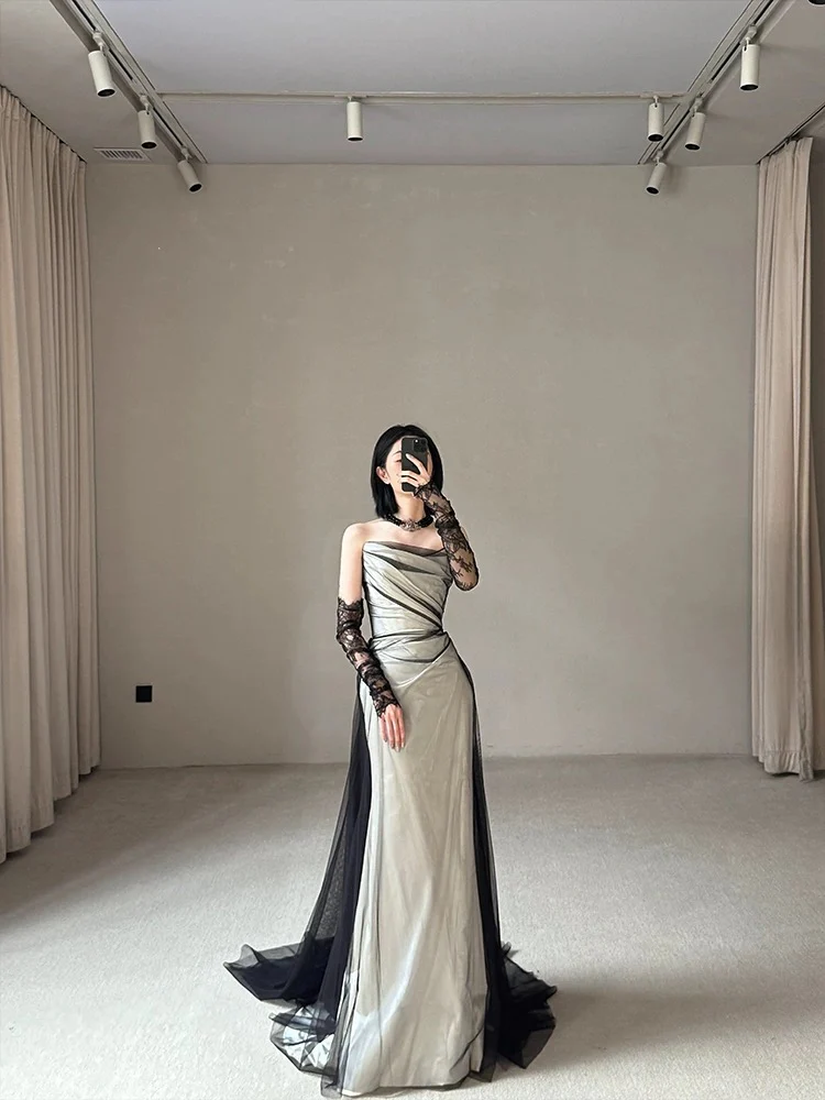 Vintage Wedding Dress Mermaid Strapless Black Summer Long Wedding Dresses Bridal Gowns W0750 - Deanwangkt