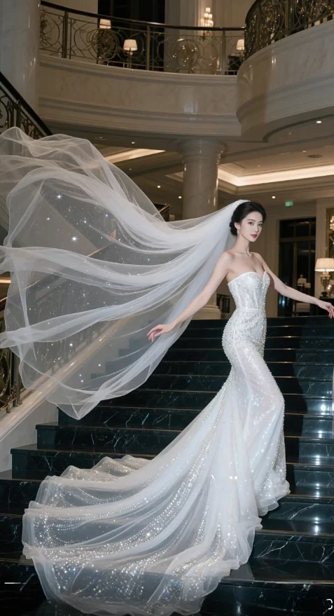 Gorgeous Sheath Train Wedding Dresses, Sleeveless White Bridal Dresses, Beaded Tulle Bridal Gowns DP3940 - Deanwangkt