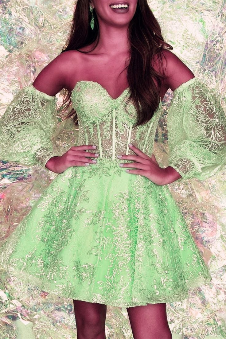 Sparkly Ball Gown Sweetheart Lace Mint Green Short Formal Homecoming Dresses 8th Grad Dance Graduation Dress Short 18th Birthday Outfits Hoco Dresses DH2698 - Deanwangkt