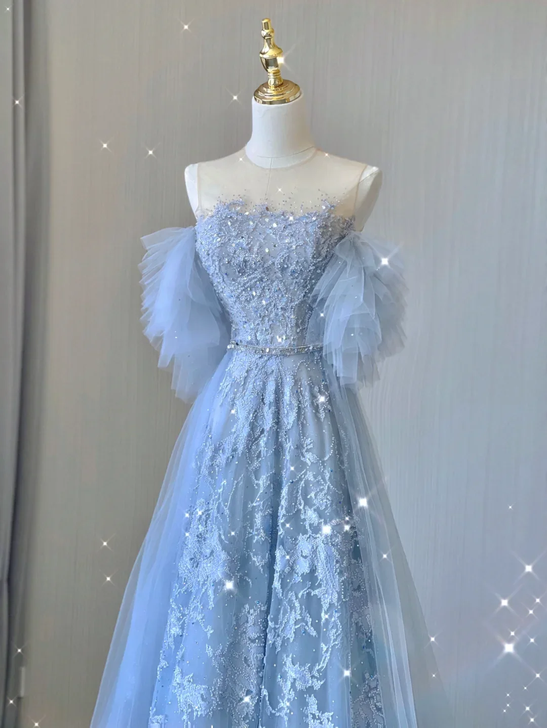 Pretty A line Scoop Neckline Blue Tulle Long Prom Dresses Graduation Dress High School Classy Evening Dresses DP379 - Deanwangkt