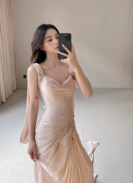 Stunning Blush Pink Sheath Formal Evening Dress Satin Strap Birthday Dress Elegant Graduation Dress DP2835 - Deanwangkt