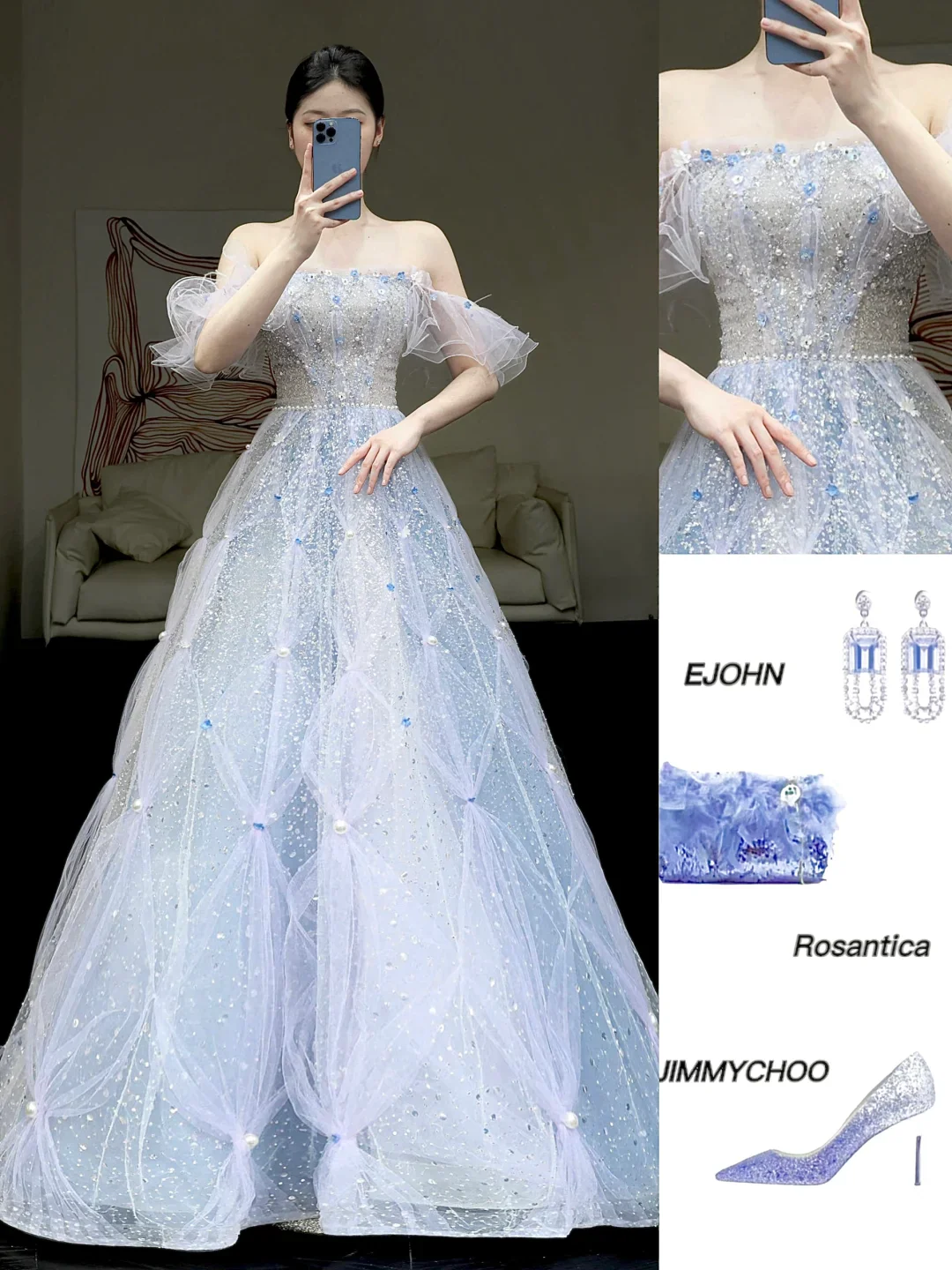 Elegant Glamour Ball Gown Blue Sequin Tulle Long Prom Dress Party Dress Evening Dresses DP876 - Deanwangkt
