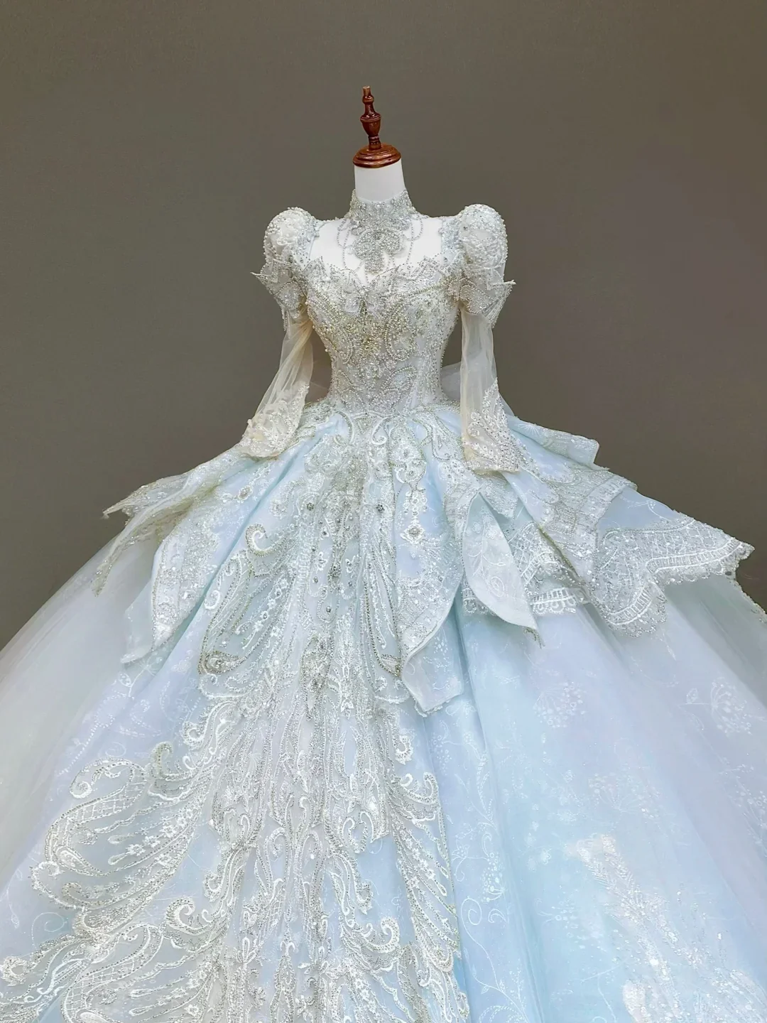 Princess Bridal Gown Ball Gown High Neckline Blue Sequin Beads Wedding Dresses Bridal Gowns DP830 - Deanwangkt